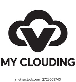 A black and white logo featuring a stylized cloud with a 'V' shape inside it, and the text 'MY CLOUDING' below the cloud.