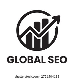 Ein schwarz-weißes Logo mit einem stilisierten Balkendiagramm mit einem Aufwärtspfeil, das Wachstum und Erfolg bei der Suchmaschinenoptimierung symbolisiert. Der Text 'GLOBAL SEO' wird unterhalb des Graphen angezeigt.