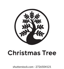 Um logotipo preto e branco com uma árvore de Natal estilizada dentro de um quadro circular. O texto 'Árvore de Natal' está posicionado abaixo do quadro circular.