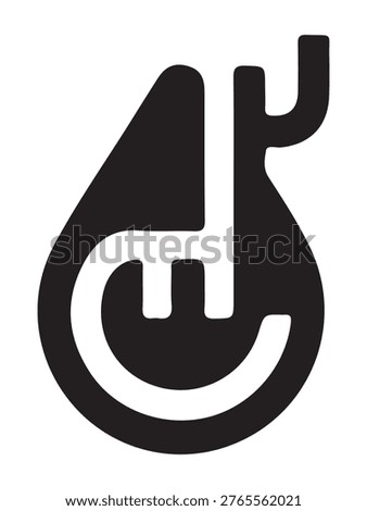A black and white logo featuring a stylized design with curved lines and a distinctive shape on a pure white background