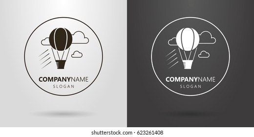 Black and white logo of a flying balloon