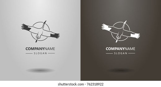 black and white logo of a flying crane
