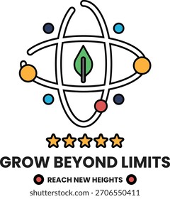 Logo en blanco y negro para Grow Beyond Limits. El logo presenta una estrella y una hoja. El logo pretende representar el crecimiento y alcanzar nuevas alturas