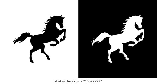 black and white logo, icon of a dashing horse