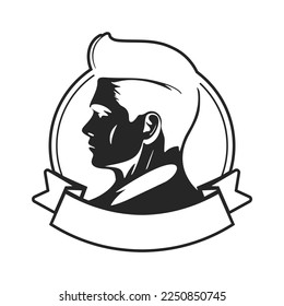 Black and white logo with the image of a brutal man. Minimalist style with clean lines and a simple yet effective design.