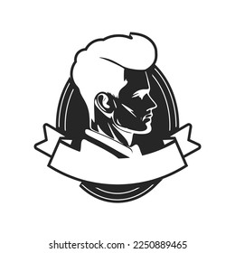 Black and white logo with the image of a brutal man. A bold and dynamic logo that makes a strong impression.