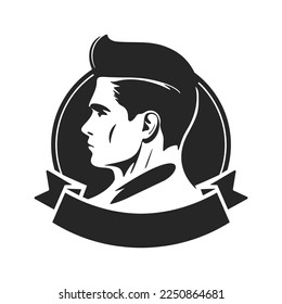 Black and white logo with the image of a stylish man. Minimalist style with clean lines and a simple yet effective design.