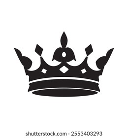 Black and white Logo of King Crown Silhouette, vector on isolated white background.