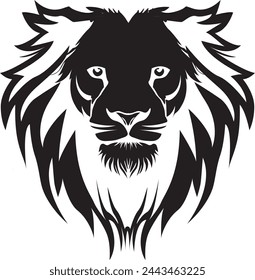 un logo en blanco y negro de un león con melena.