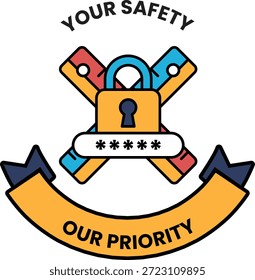 Logo en blanco y negro con cerradura y llave. El logo dice "Su seguridad es nuestra prioridad"