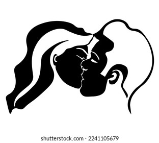 black and white logo of love, wedding, kiss between a man and a woman