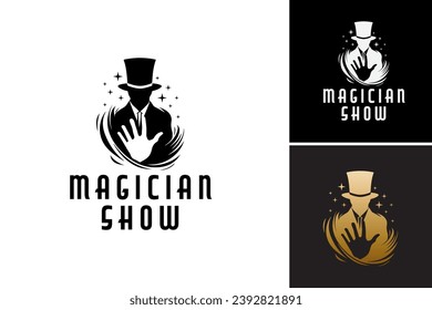 Black and white logo for magician show with a magician's hand is a stylish and versatile design perfect for promoting magic shows, illusionists, or entertainment businesses.