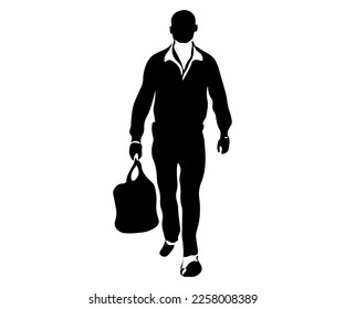 black and white logo of a man with a large bag, luggage