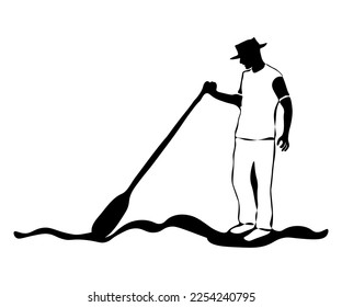 black and white logo of a man with a paddle, a gondolier