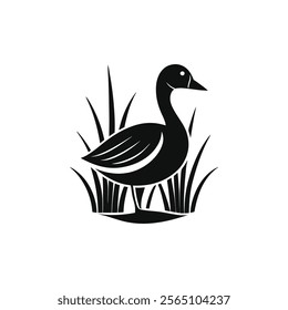 black and white logo minimalist duck silhouette, animals, pets, nature on white background