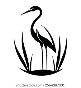 black and white logo minimalist heron silhouette, brid, nature on white background