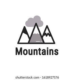 Black and white logo of the mountain and cloud for social networks and website as an icon, as they draw in the Scandinavian style on the wall