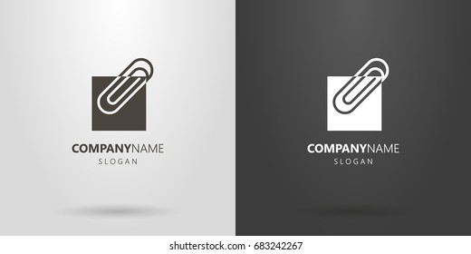 Black and white logo with a paper clip