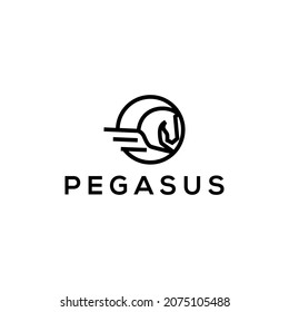 Black and white logo of pegasus template vector isolated in white background