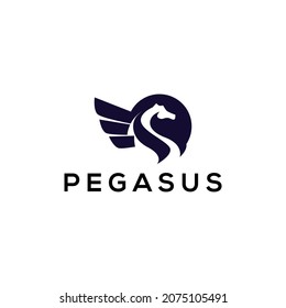 Black and white logo of pegasus template vector isolated in white background