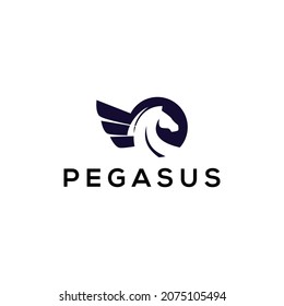 Black and white logo of pegasus template vector isolated in white background