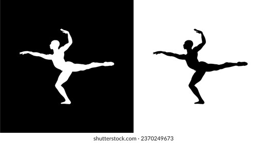 logotipo en blanco y negro de una persona haciendo ejercicios de ballet masculino