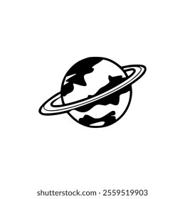 A black and white logo of saturn