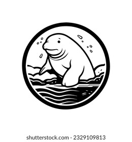 A black and white logo of a seal
