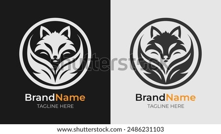 Black and white logo showcasing a fox head in a shield. Symbol of bravery and toughness, perfect for various branding needs