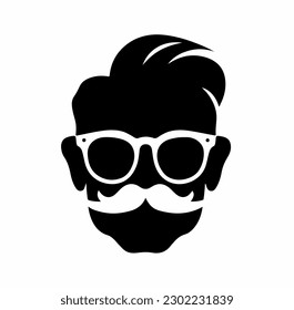 Black and white logo with a silhouette of a grandfather face with a mustache and glasses. Vector illustration