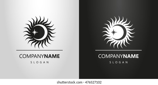 Black And White Logo With The Sun Moon And Stars