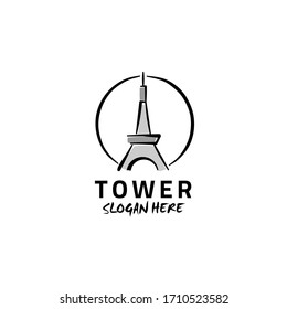 Black and White Logo template of a tower in abstract lines and colorful fields.