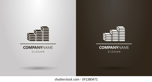 black and white logo with three abstract skyscrapers