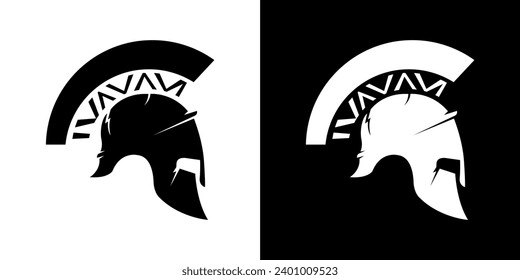 black and white logo, war helmet icon