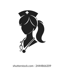 a black and white logo of a woman with a stethoscope on it