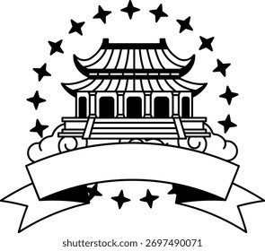black and white logotype of a Chinese temple
