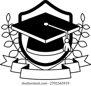 black and white logotype of A graduation cap