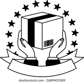 schwarz-weißes Logo der Hand, die eine Percel Box hält