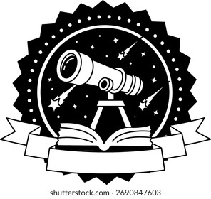 Icono de logotipo en blanco y negro de un telescopio