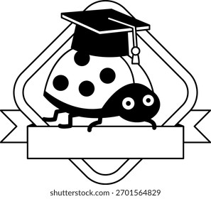 logotipo preto e branco de uma joaninha usando um boné de graduação
