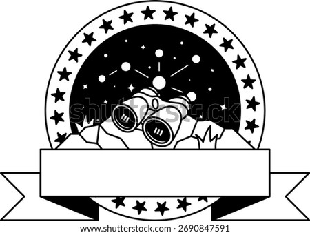 black and white logotype of a stars and a pair of binoculars