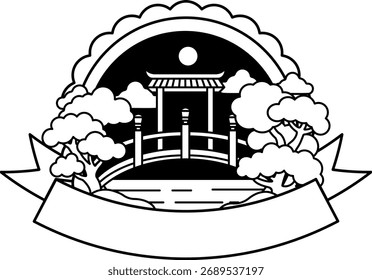 Logotipo en blanco y negro de una puerta Torii