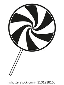 Black and white lollipop silhouette. Sweet unhealthy comfort food. Treat for kids. Xmas themed vector illustration for icon, sticker, patch, label, sign, badge, certificate or gift card decoration