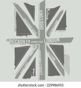 Black and white London flag, t-shirt graphics, vectors