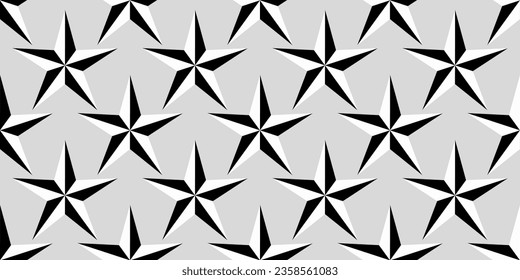 black white lone stars seamless pattern