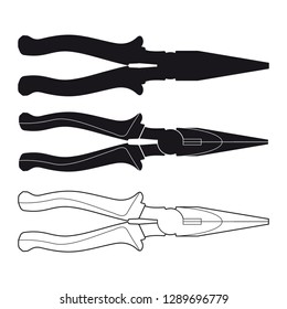 Black and white Long-Pliers Element. Vector Illustration Of nose pliers. Can Be Used As Nippers, Long And Noise Symbols.