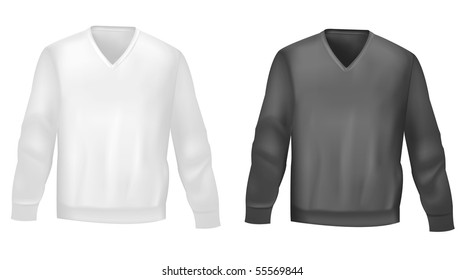 Black and white long-sleeved t-shirts.  Photo-realistic vector illustration.