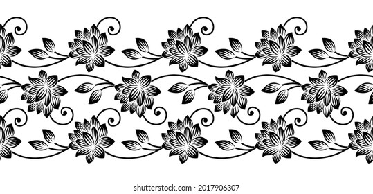 Black and white lotus flower border design