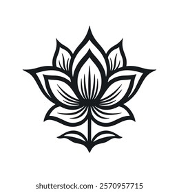 black and white Lotus flower icon vector silhouette	