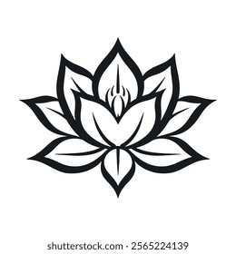 black and white lotus flower line icon silhouettes vector